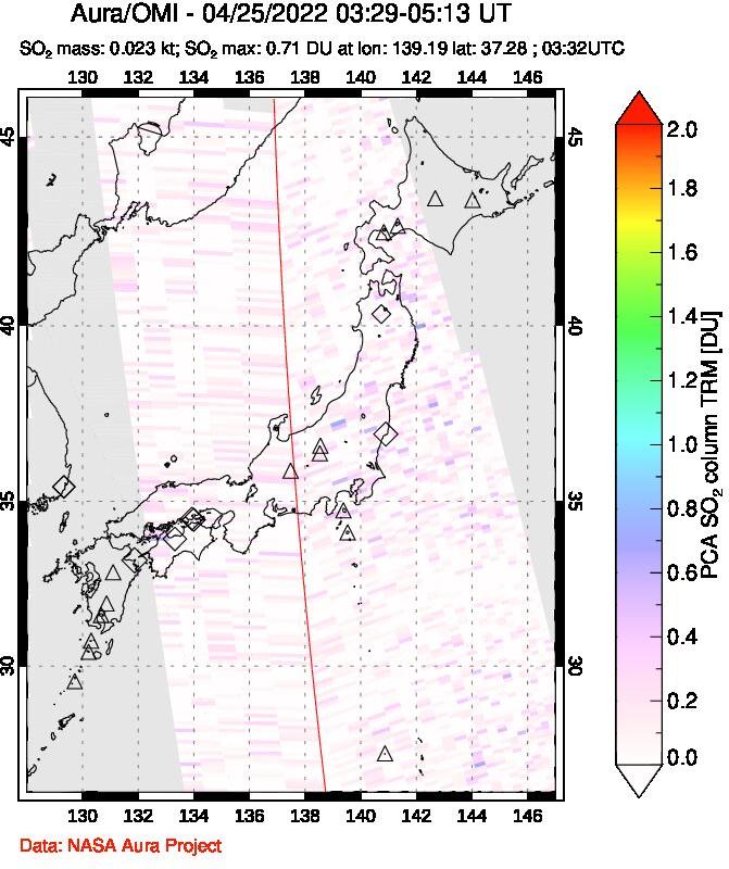 A sulfur dioxide image over Japan on Apr 25, 2022.