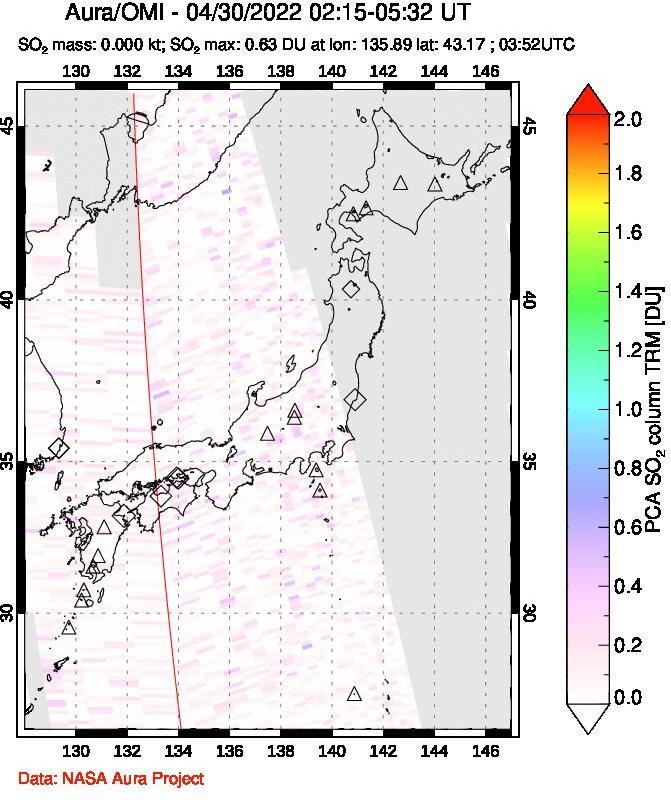 A sulfur dioxide image over Japan on Apr 30, 2022.