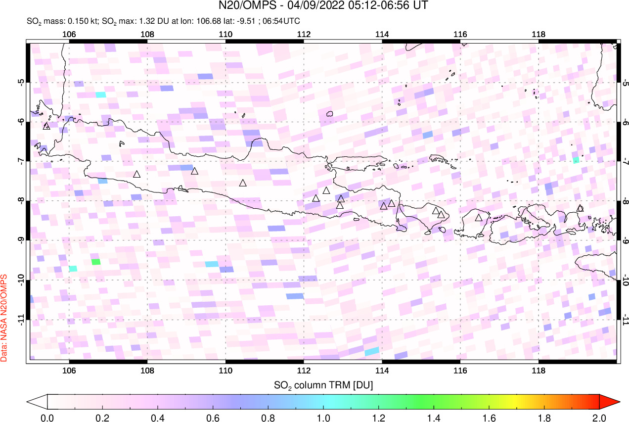 A sulfur dioxide image over Java, Indonesia on Apr 09, 2022.