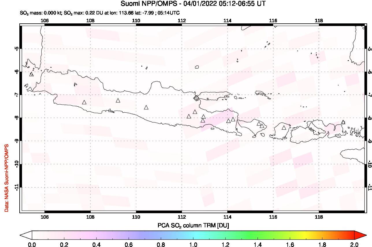 A sulfur dioxide image over Java, Indonesia on Apr 01, 2022.