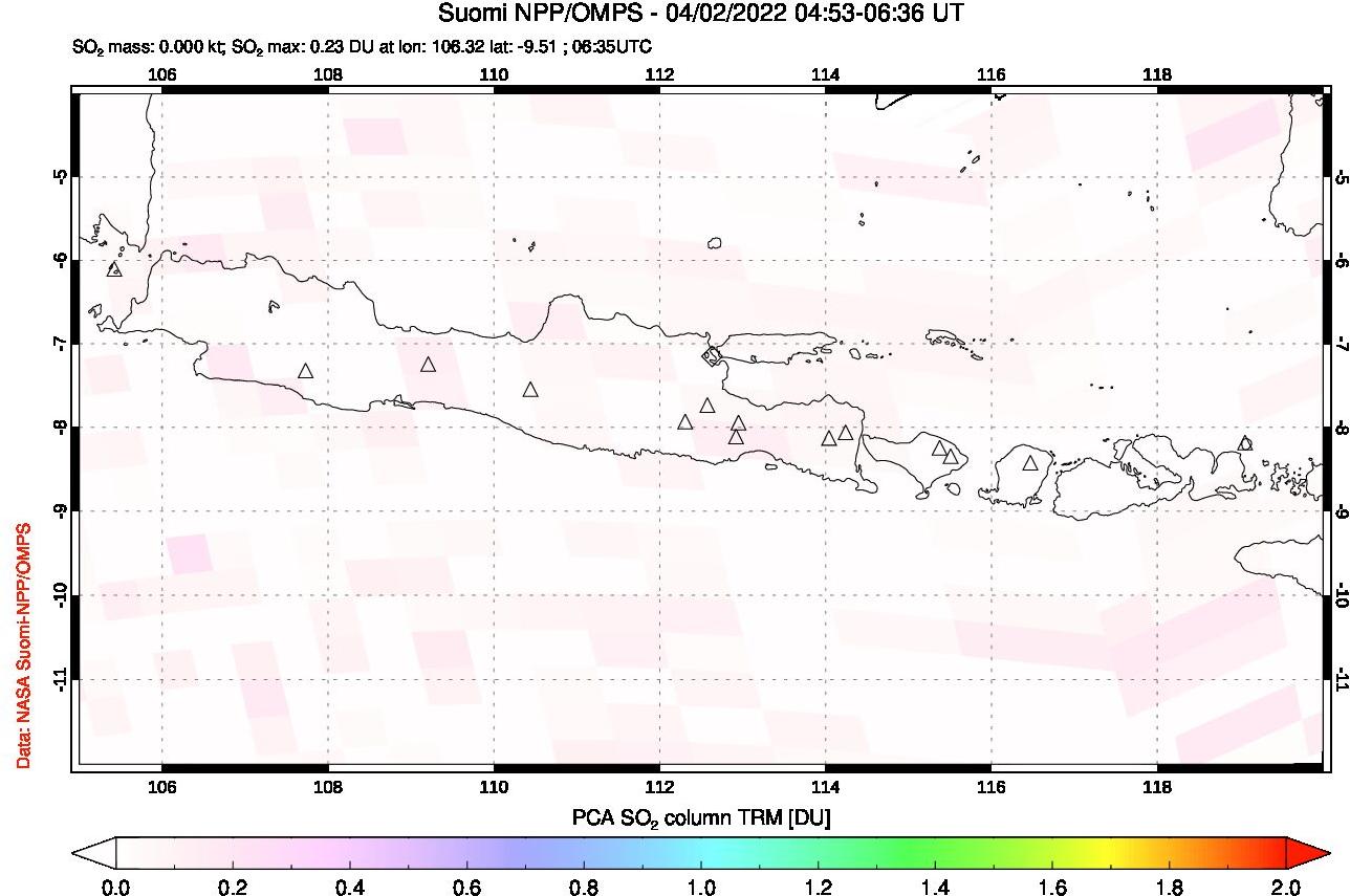 A sulfur dioxide image over Java, Indonesia on Apr 02, 2022.