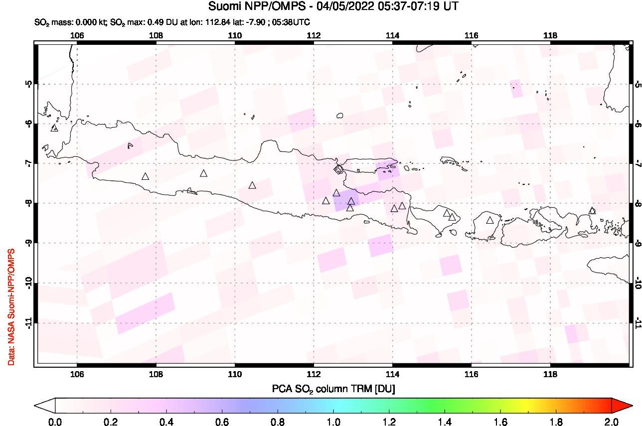 A sulfur dioxide image over Java, Indonesia on Apr 05, 2022.