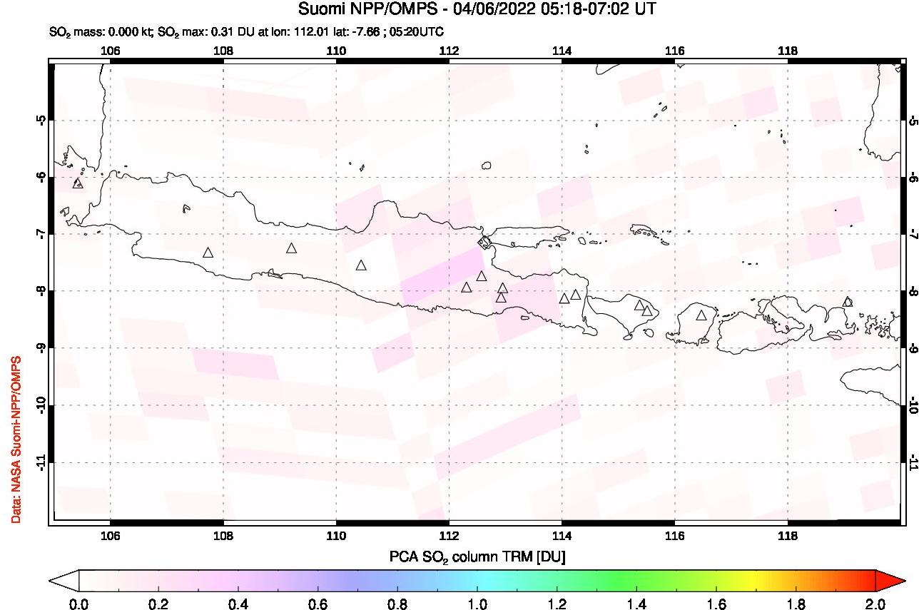 A sulfur dioxide image over Java, Indonesia on Apr 06, 2022.