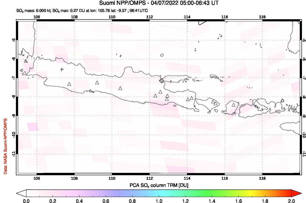 A sulfur dioxide image over Java, Indonesia on Apr 07, 2022.