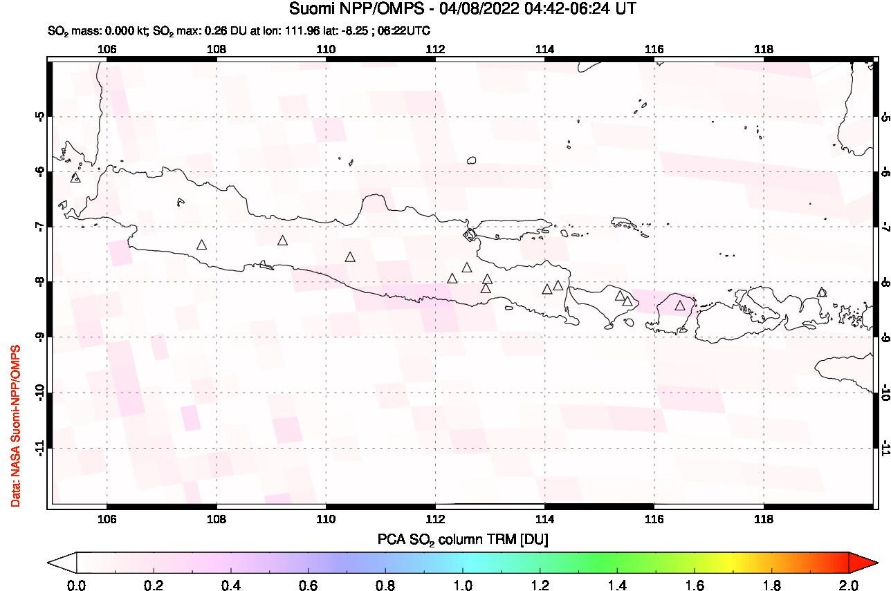 A sulfur dioxide image over Java, Indonesia on Apr 08, 2022.