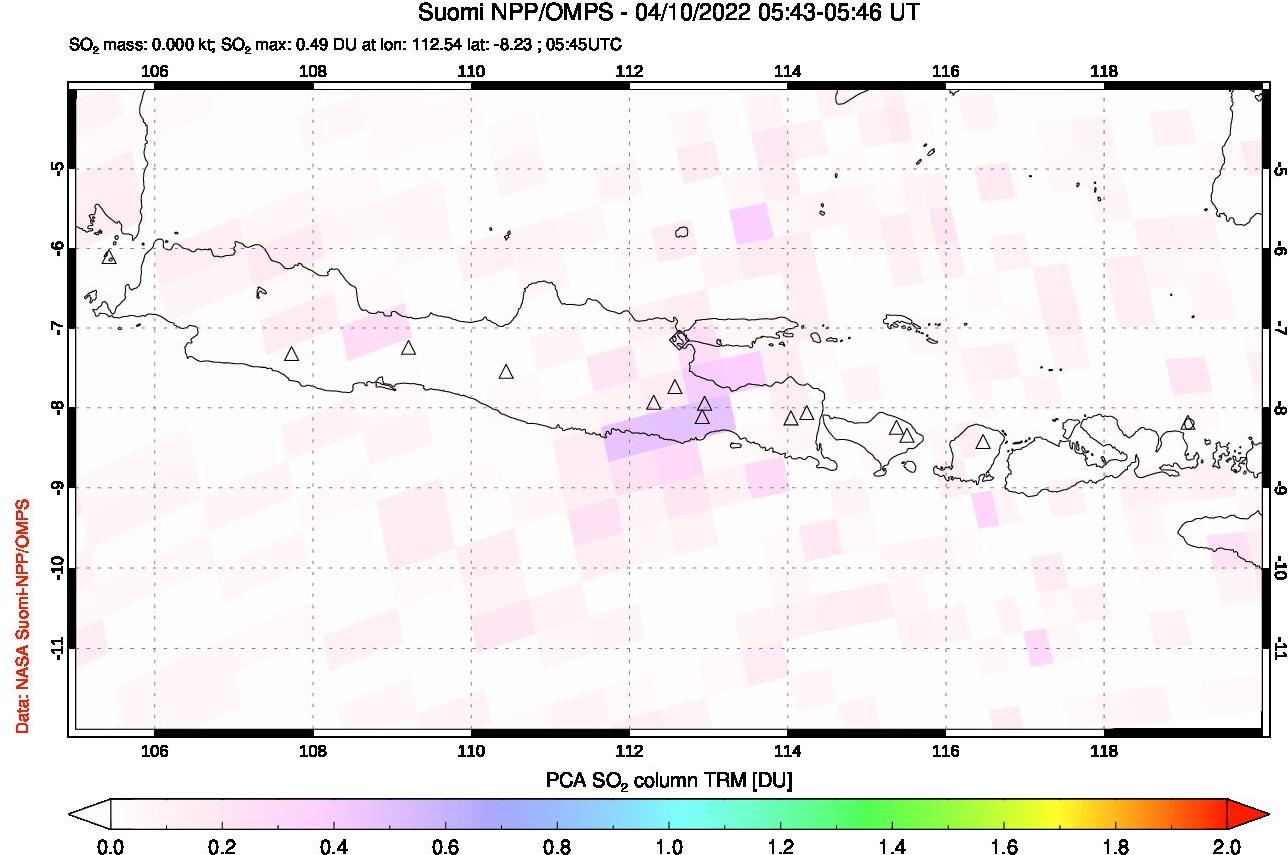 A sulfur dioxide image over Java, Indonesia on Apr 10, 2022.
