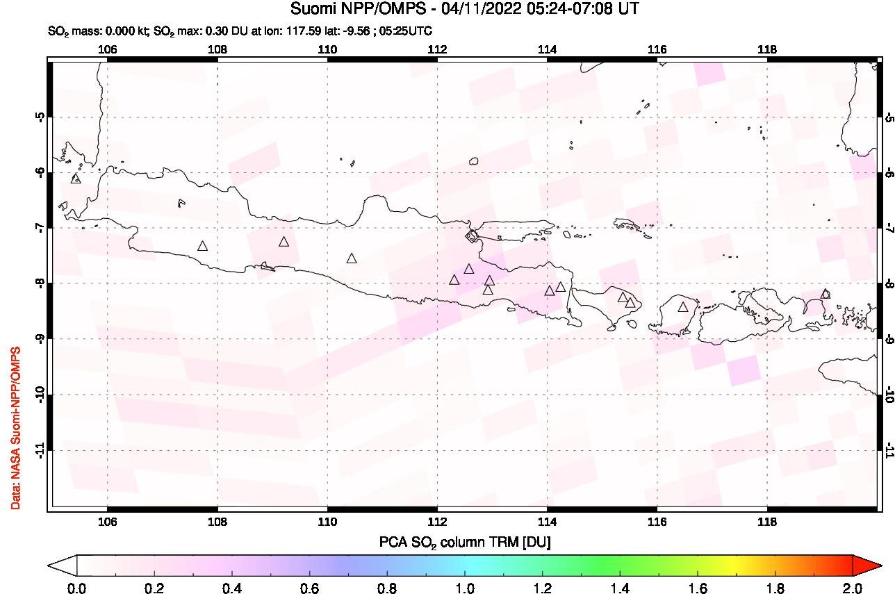 A sulfur dioxide image over Java, Indonesia on Apr 11, 2022.