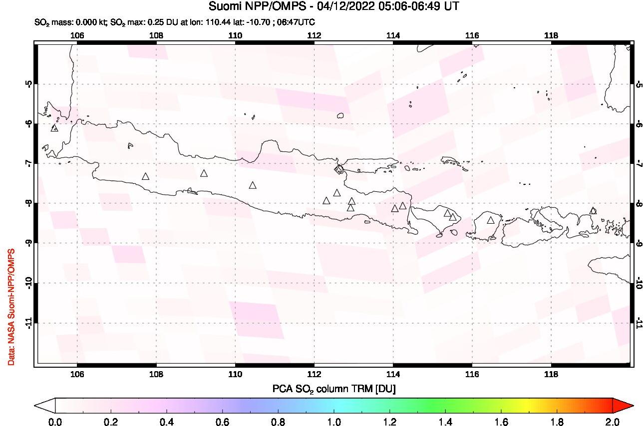 A sulfur dioxide image over Java, Indonesia on Apr 12, 2022.