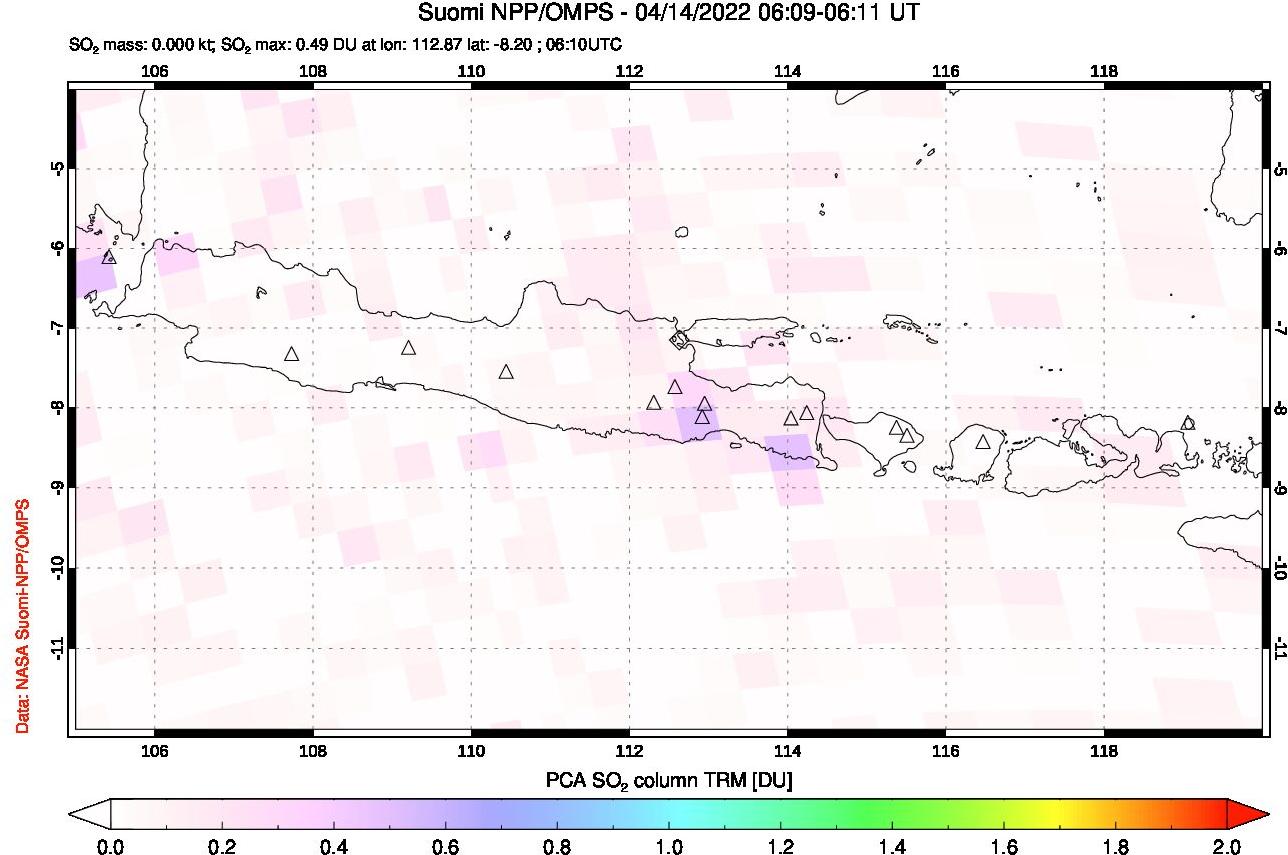 A sulfur dioxide image over Java, Indonesia on Apr 14, 2022.