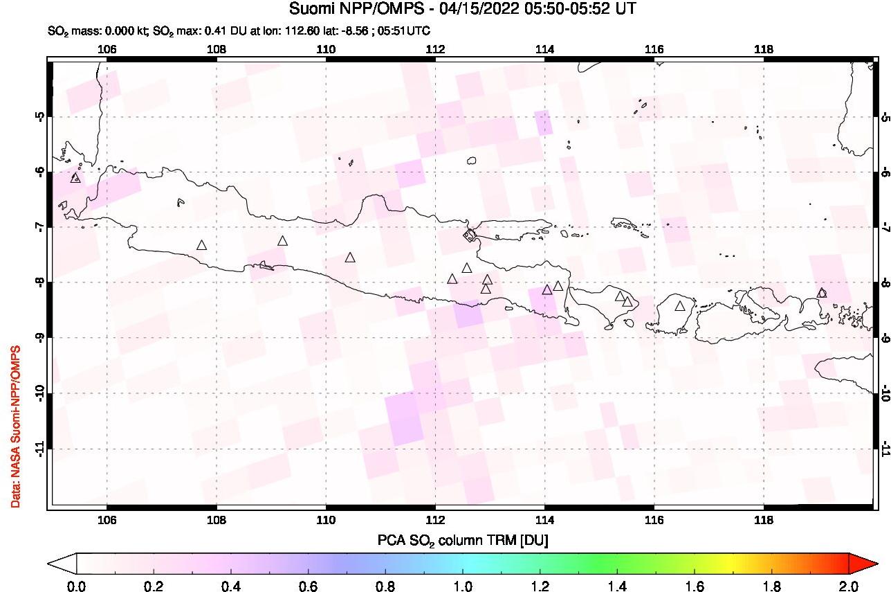 A sulfur dioxide image over Java, Indonesia on Apr 15, 2022.