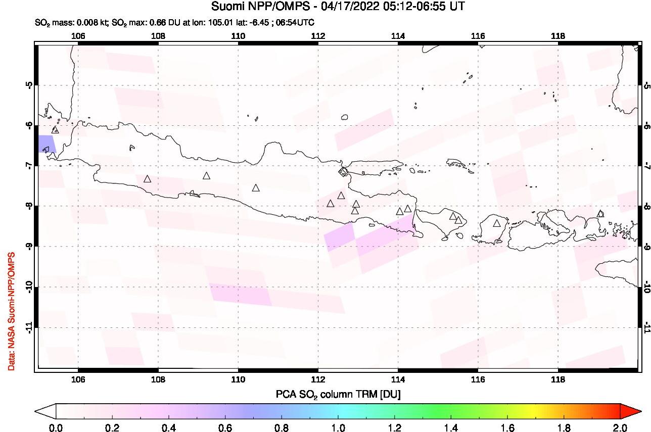 A sulfur dioxide image over Java, Indonesia on Apr 17, 2022.