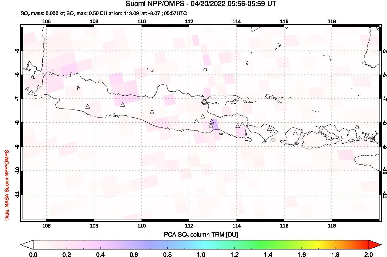 A sulfur dioxide image over Java, Indonesia on Apr 20, 2022.