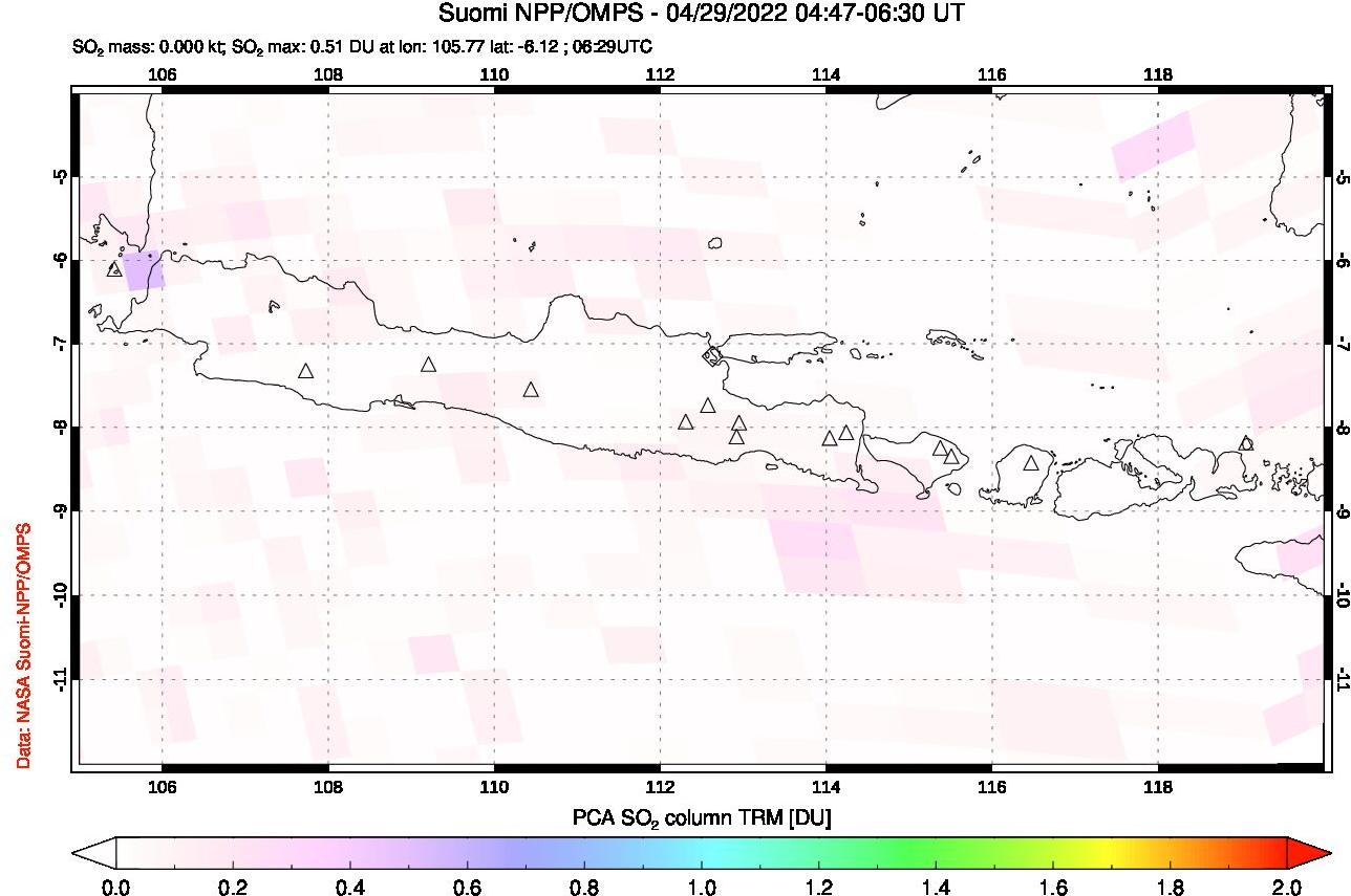 A sulfur dioxide image over Java, Indonesia on Apr 29, 2022.