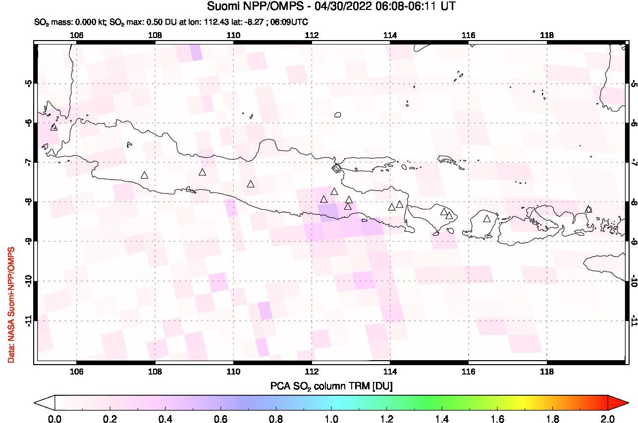 A sulfur dioxide image over Java, Indonesia on Apr 30, 2022.