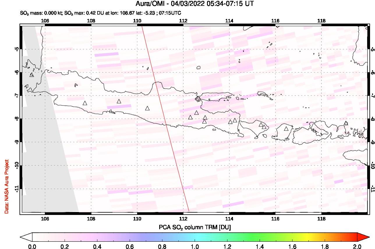 A sulfur dioxide image over Java, Indonesia on Apr 03, 2022.