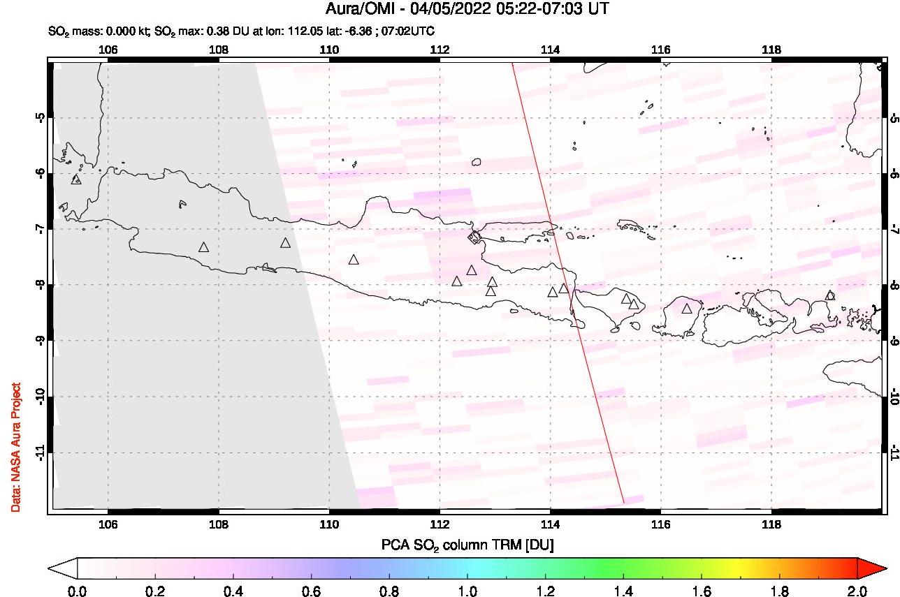 A sulfur dioxide image over Java, Indonesia on Apr 05, 2022.