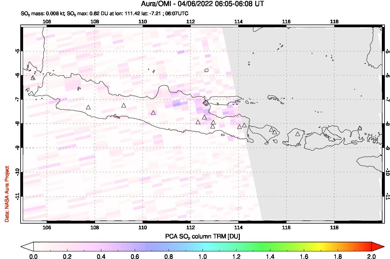 A sulfur dioxide image over Java, Indonesia on Apr 06, 2022.