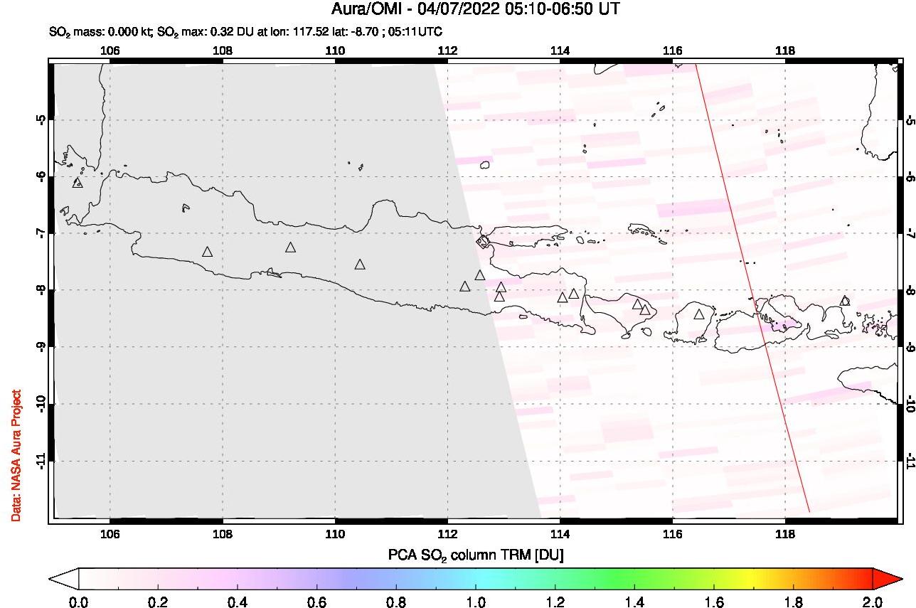 A sulfur dioxide image over Java, Indonesia on Apr 07, 2022.