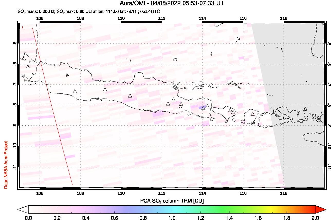 A sulfur dioxide image over Java, Indonesia on Apr 08, 2022.