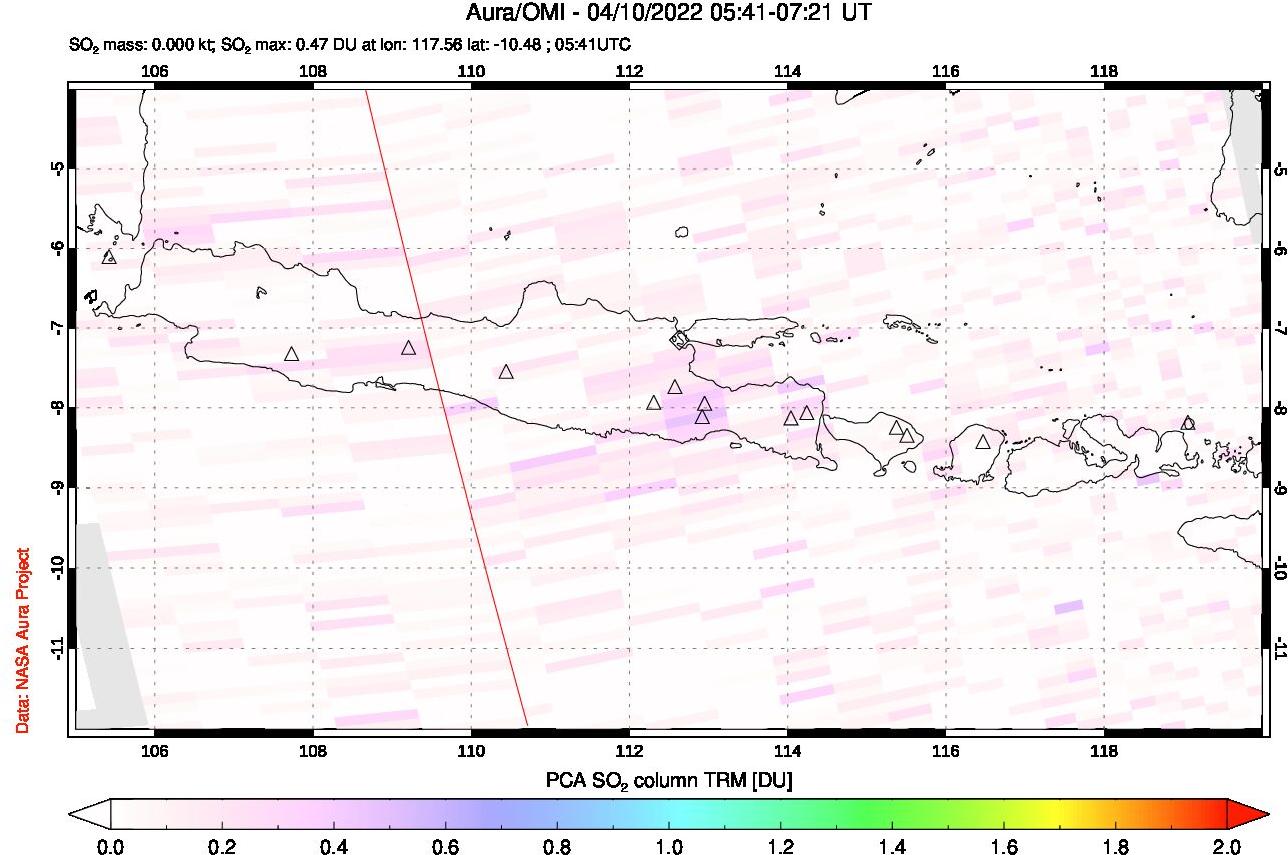 A sulfur dioxide image over Java, Indonesia on Apr 10, 2022.