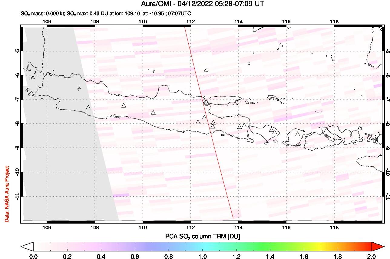 A sulfur dioxide image over Java, Indonesia on Apr 12, 2022.