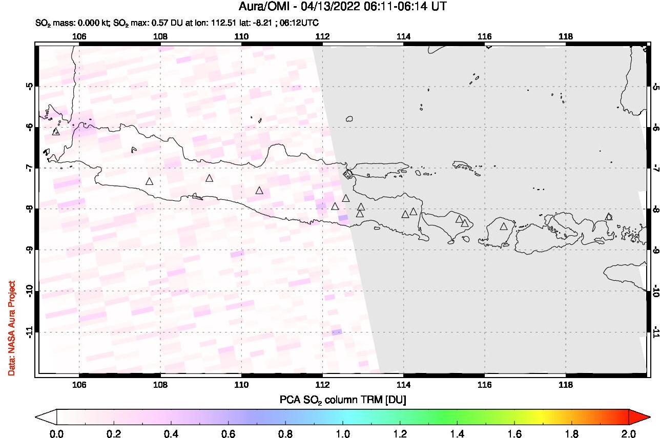 A sulfur dioxide image over Java, Indonesia on Apr 13, 2022.