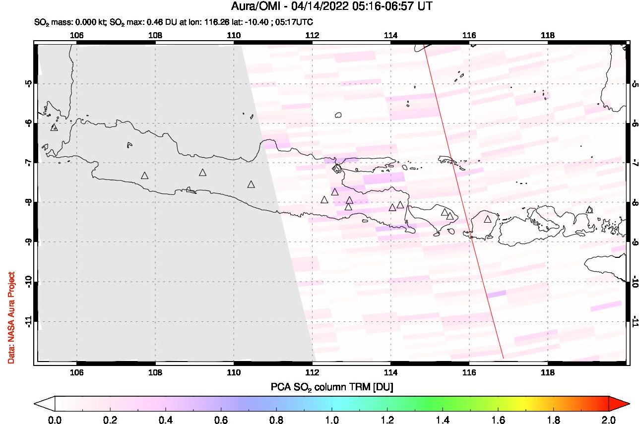 A sulfur dioxide image over Java, Indonesia on Apr 14, 2022.