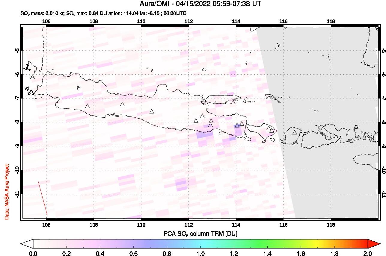 A sulfur dioxide image over Java, Indonesia on Apr 15, 2022.