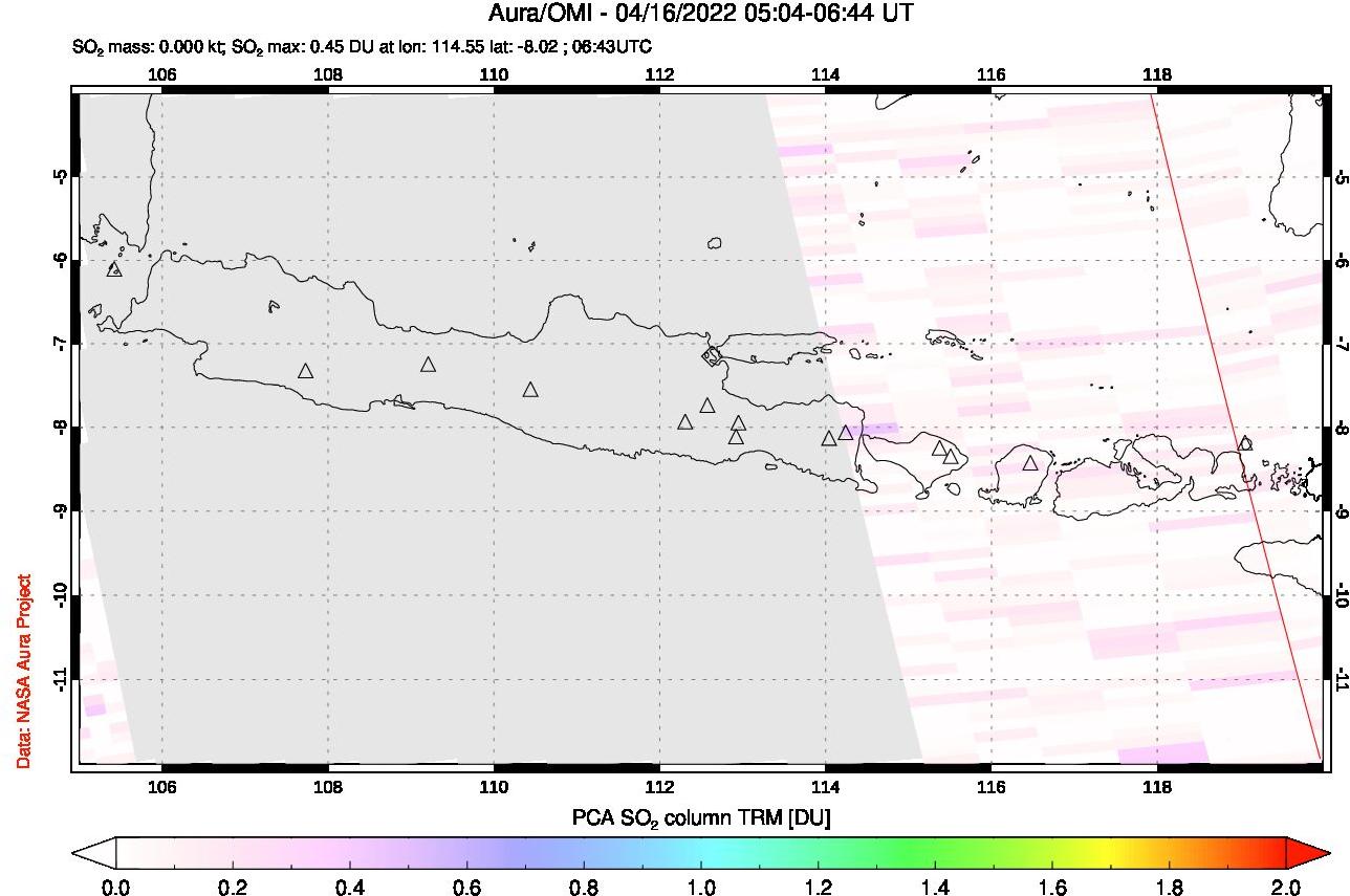 A sulfur dioxide image over Java, Indonesia on Apr 16, 2022.