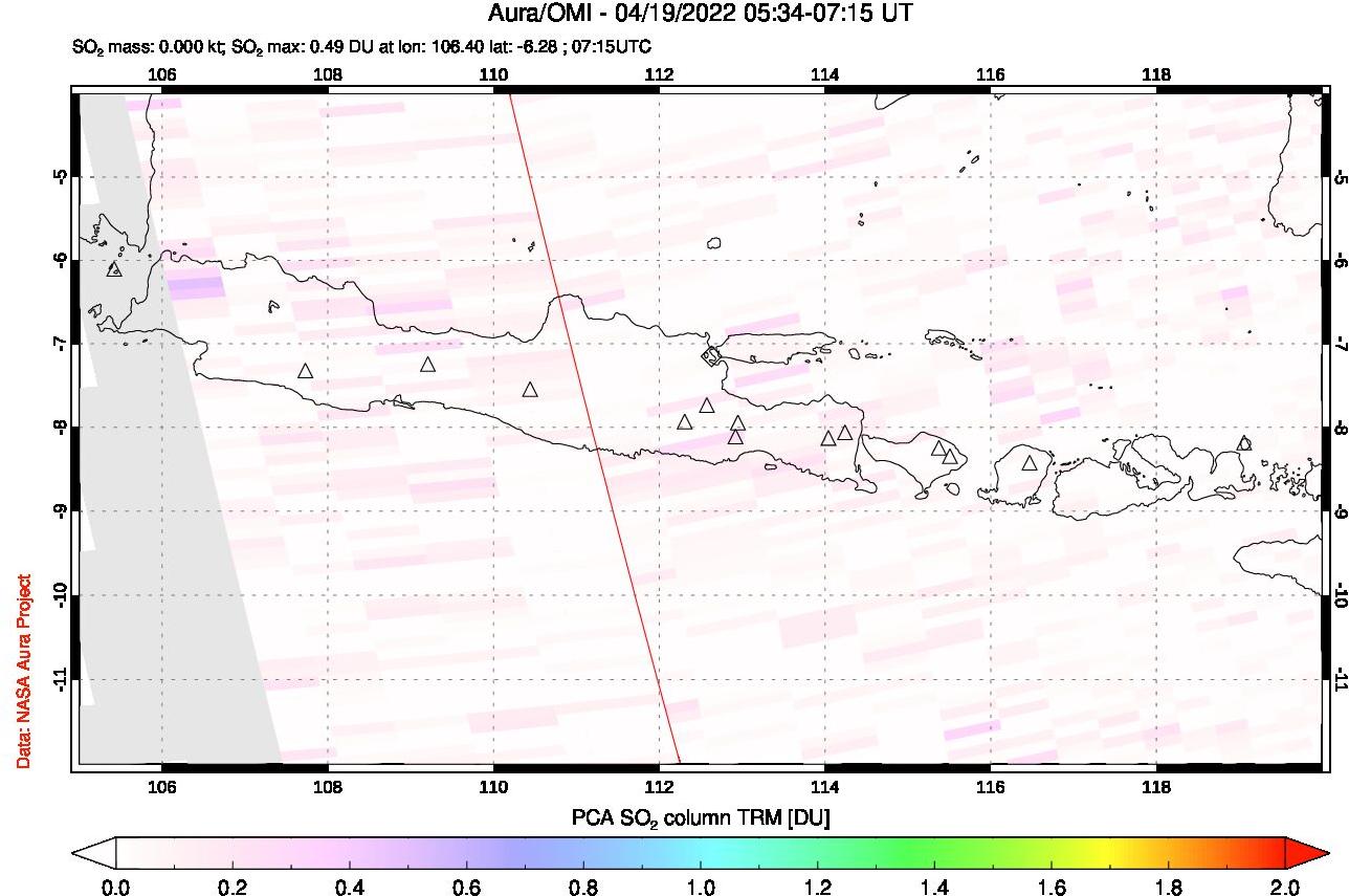 A sulfur dioxide image over Java, Indonesia on Apr 19, 2022.