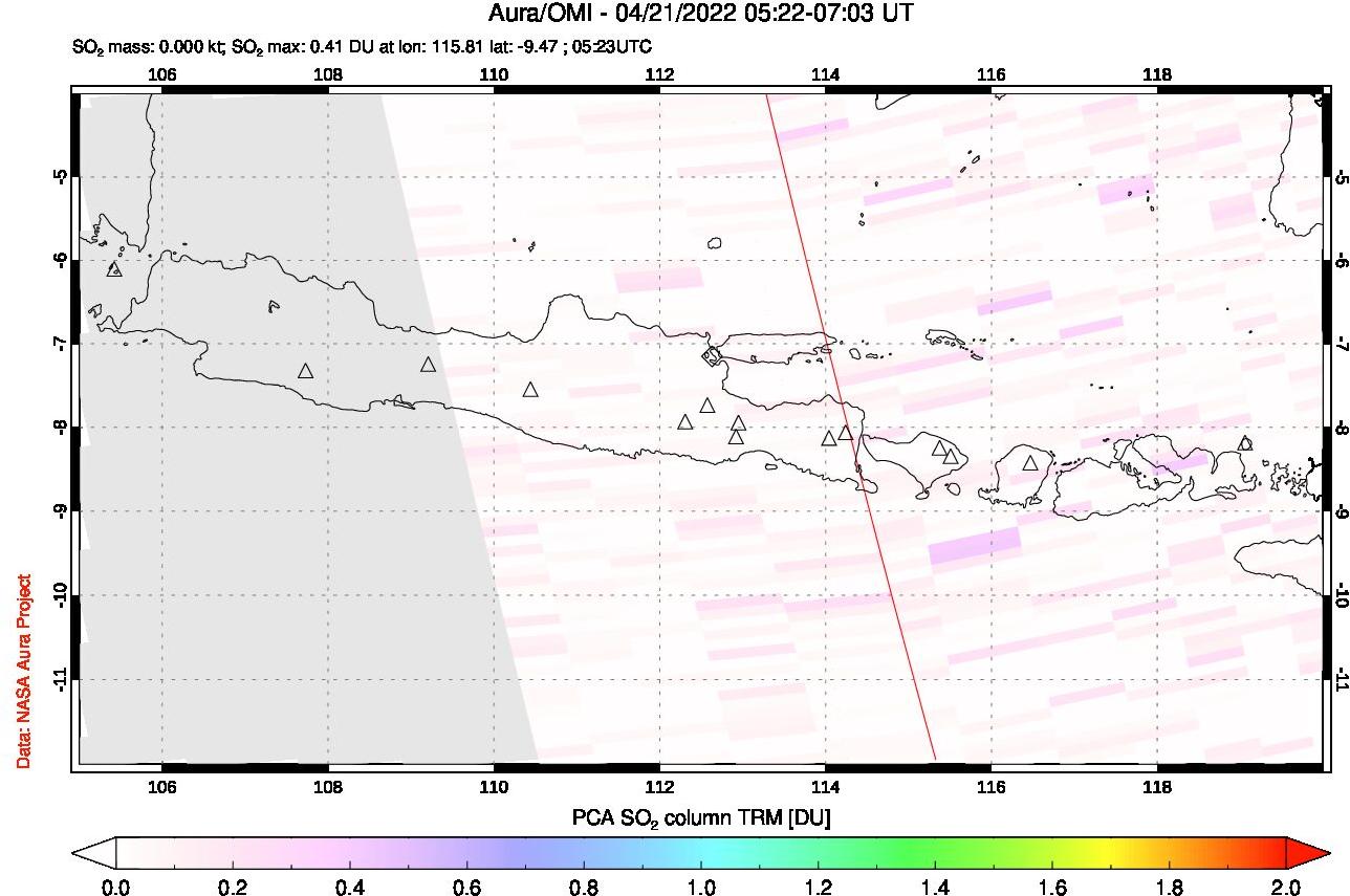 A sulfur dioxide image over Java, Indonesia on Apr 21, 2022.