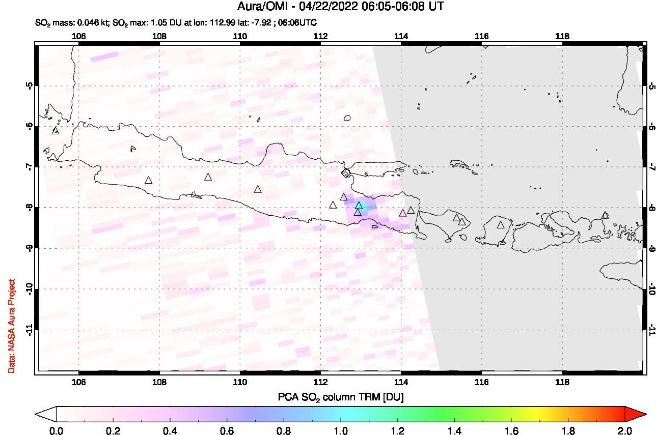 A sulfur dioxide image over Java, Indonesia on Apr 22, 2022.