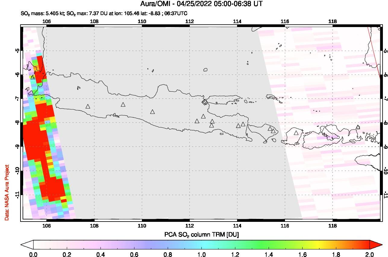 A sulfur dioxide image over Java, Indonesia on Apr 25, 2022.
