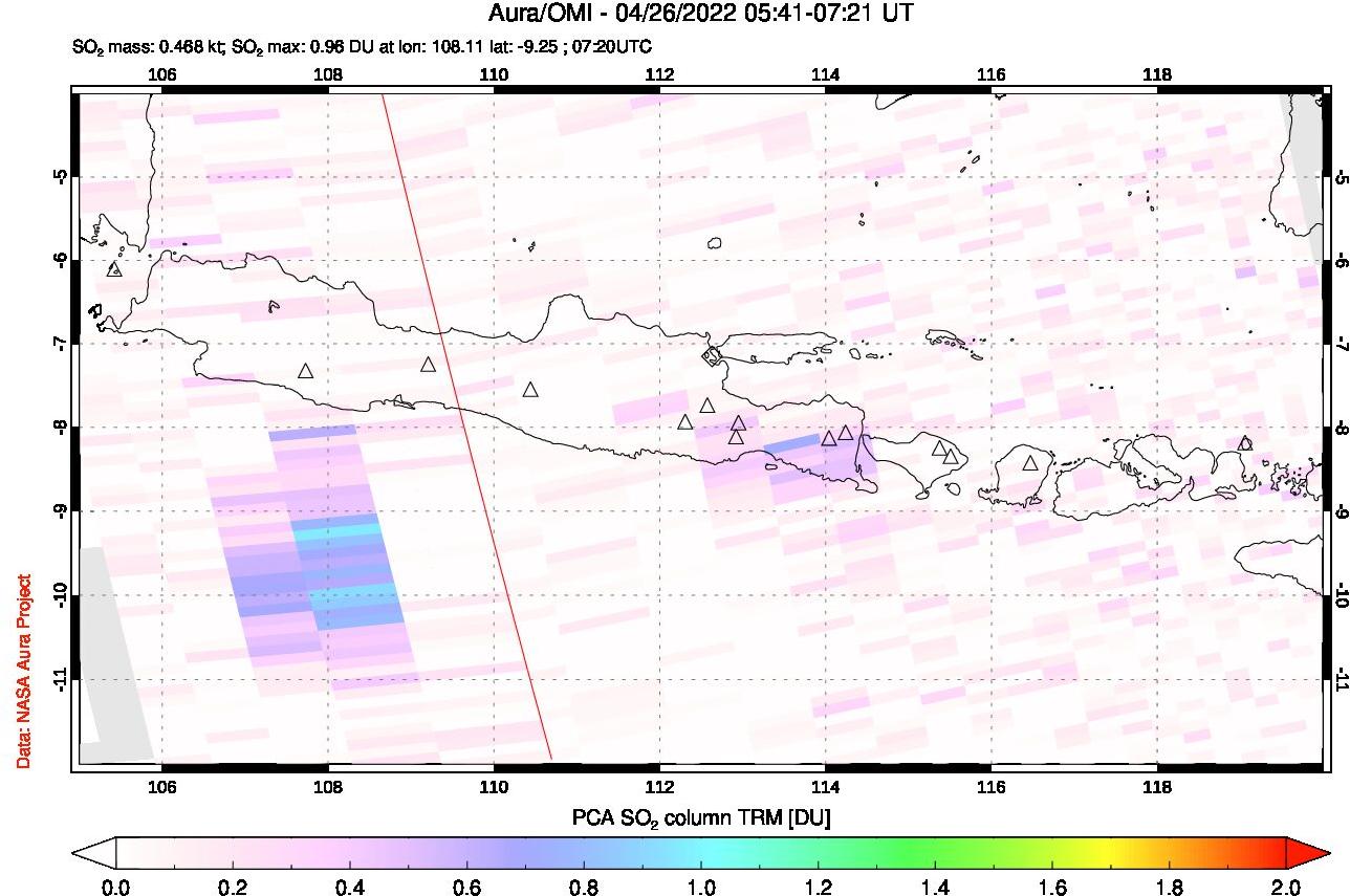A sulfur dioxide image over Java, Indonesia on Apr 26, 2022.