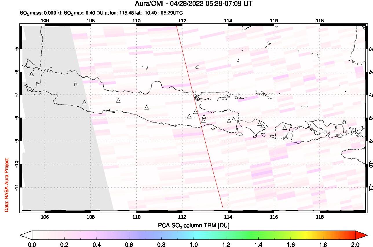 A sulfur dioxide image over Java, Indonesia on Apr 28, 2022.