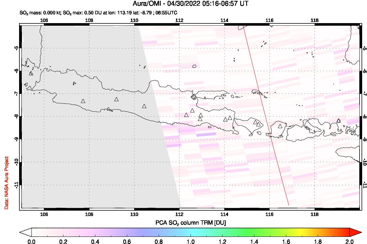A sulfur dioxide image over Java, Indonesia on Apr 30, 2022.