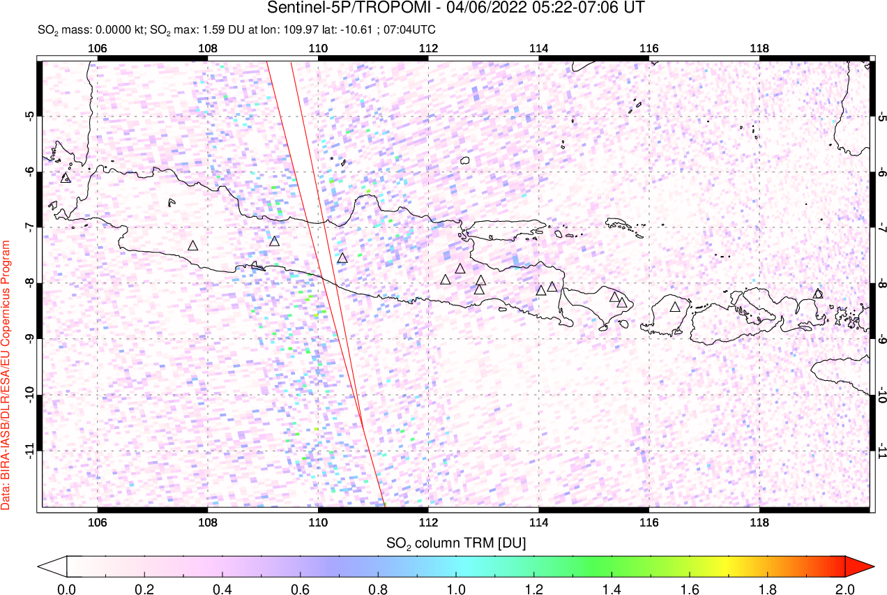 A sulfur dioxide image over Java, Indonesia on Apr 06, 2022.