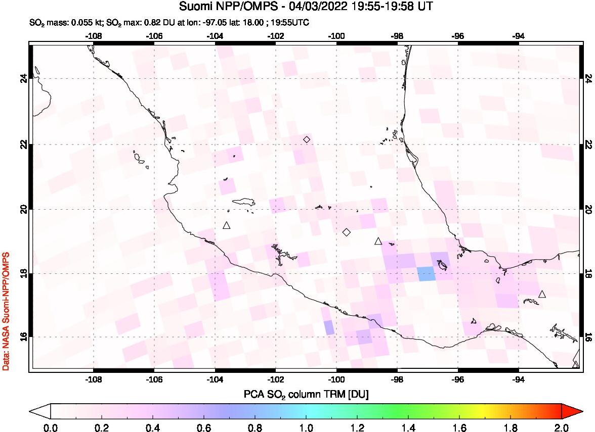A sulfur dioxide image over Mexico on Apr 03, 2022.