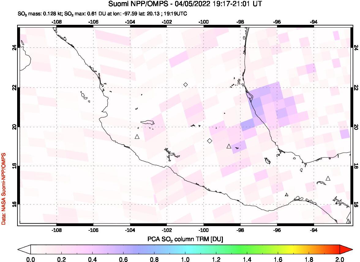 A sulfur dioxide image over Mexico on Apr 05, 2022.