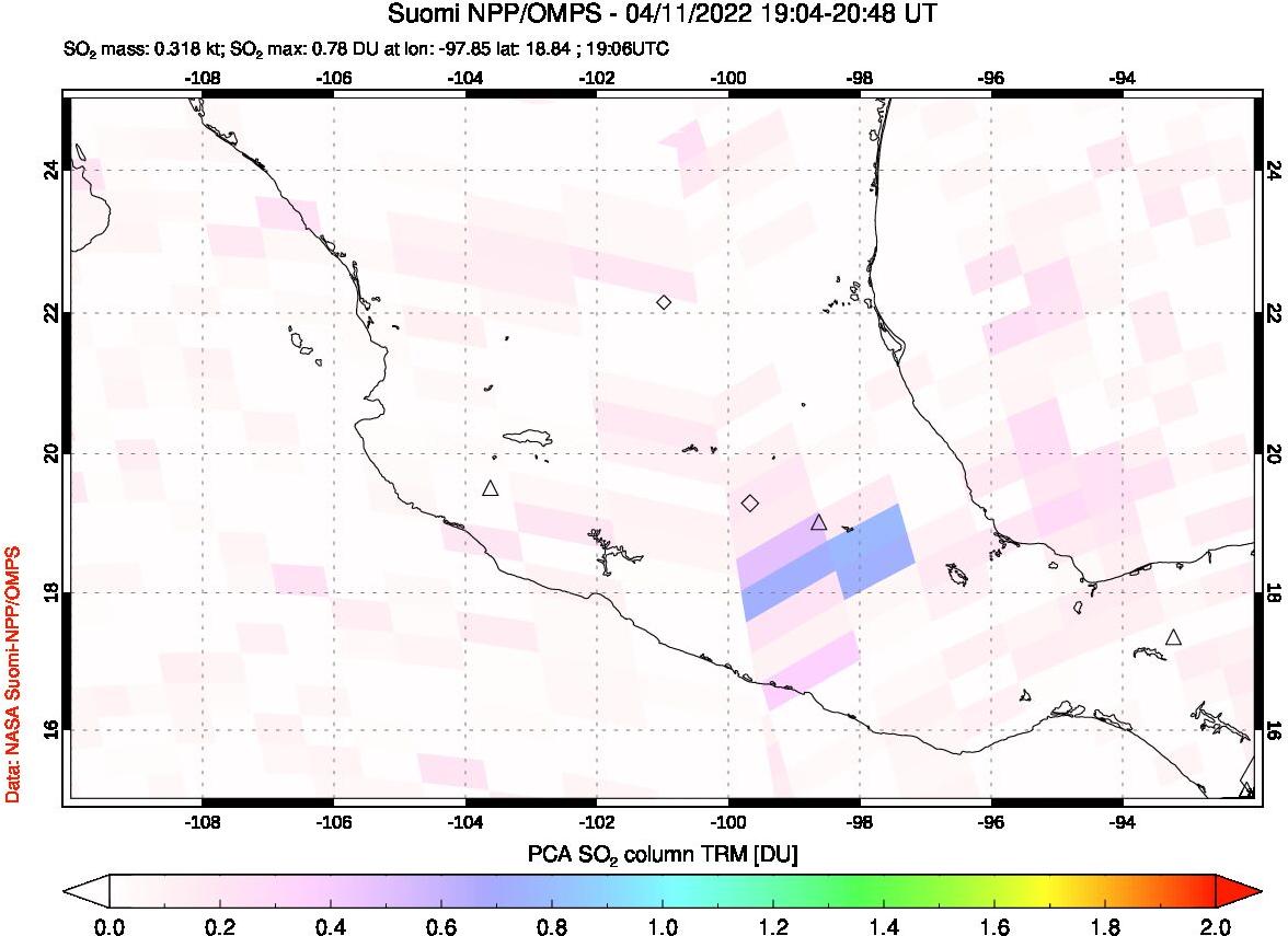 A sulfur dioxide image over Mexico on Apr 11, 2022.