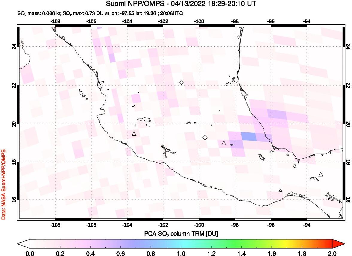 A sulfur dioxide image over Mexico on Apr 13, 2022.
