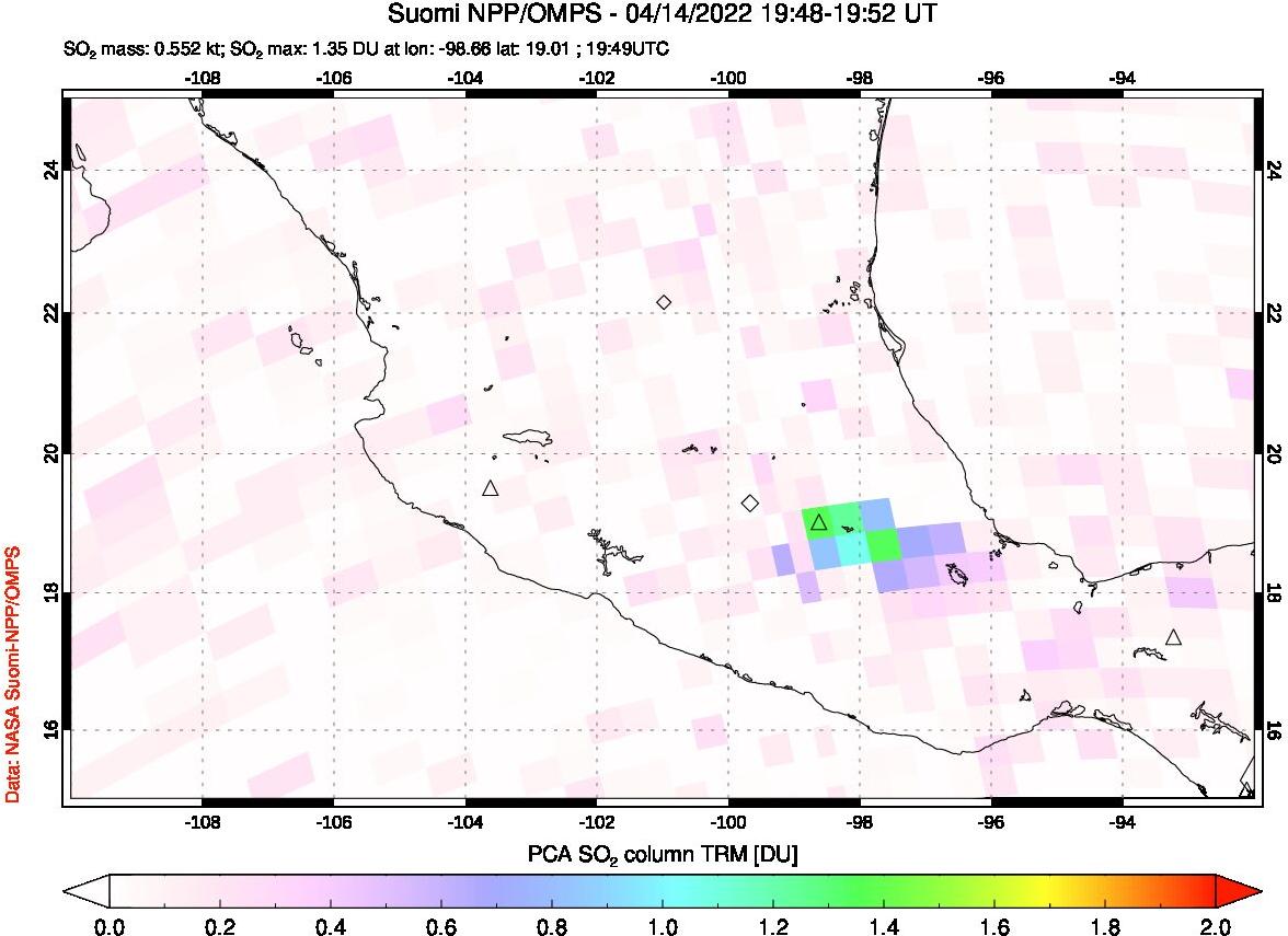 A sulfur dioxide image over Mexico on Apr 14, 2022.