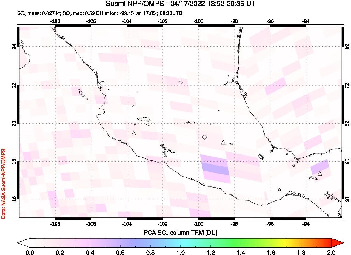 A sulfur dioxide image over Mexico on Apr 17, 2022.