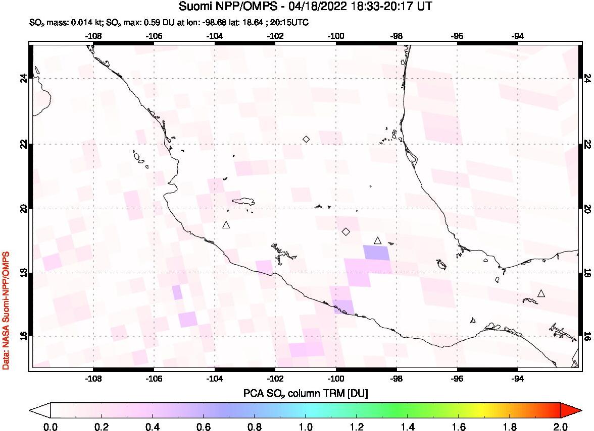 A sulfur dioxide image over Mexico on Apr 18, 2022.