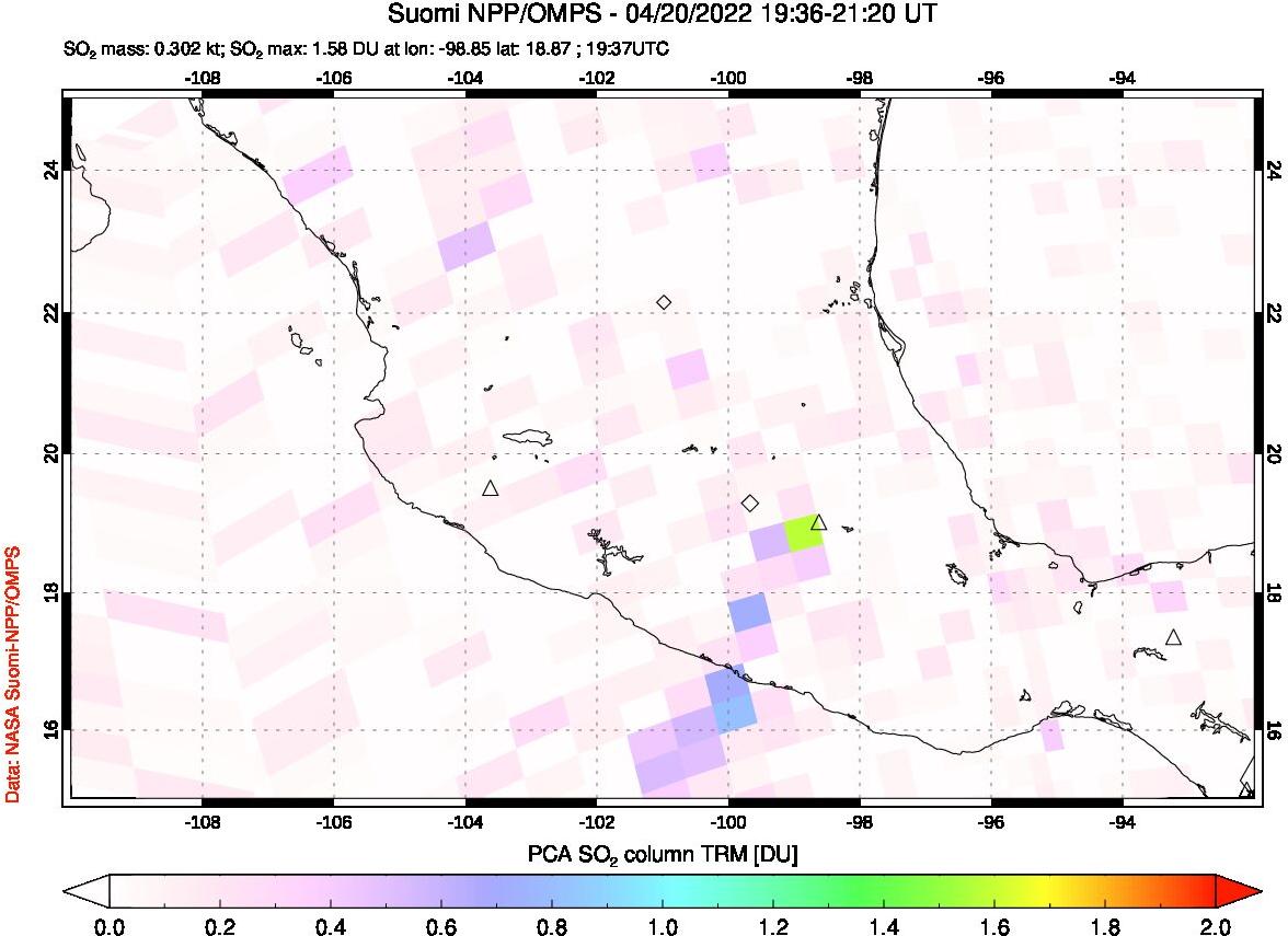 A sulfur dioxide image over Mexico on Apr 20, 2022.