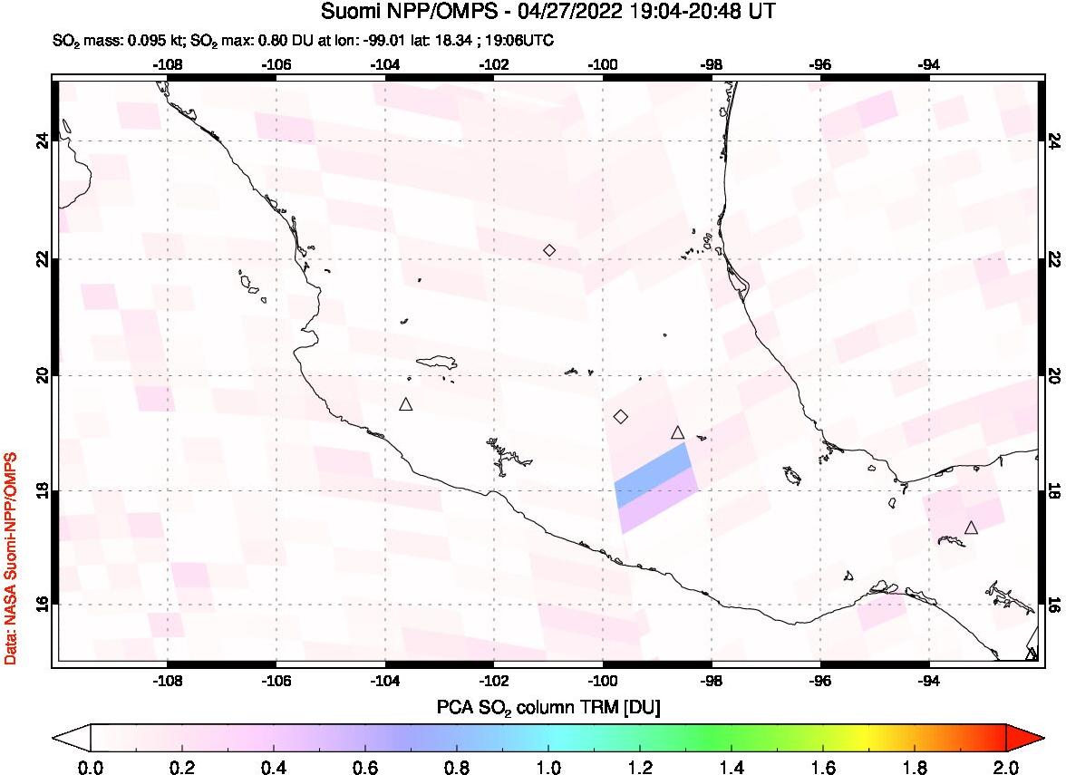 A sulfur dioxide image over Mexico on Apr 27, 2022.