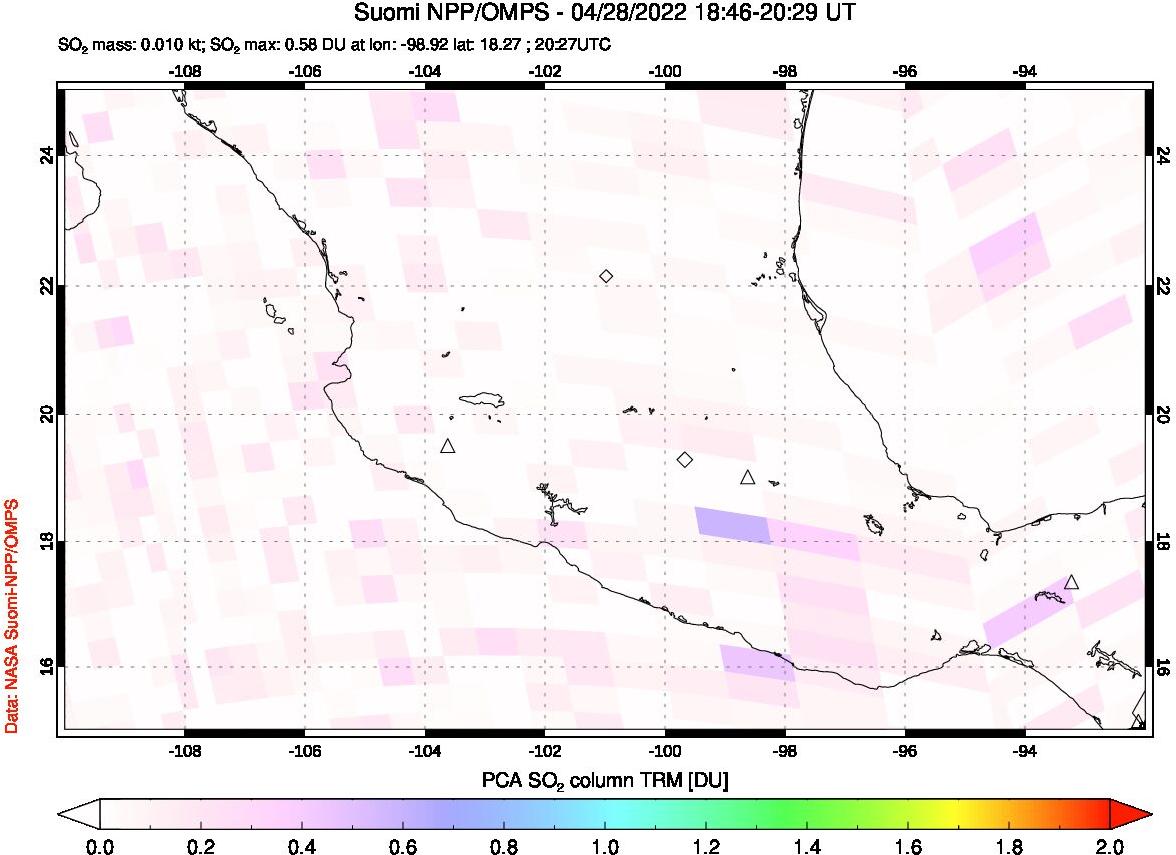 A sulfur dioxide image over Mexico on Apr 28, 2022.