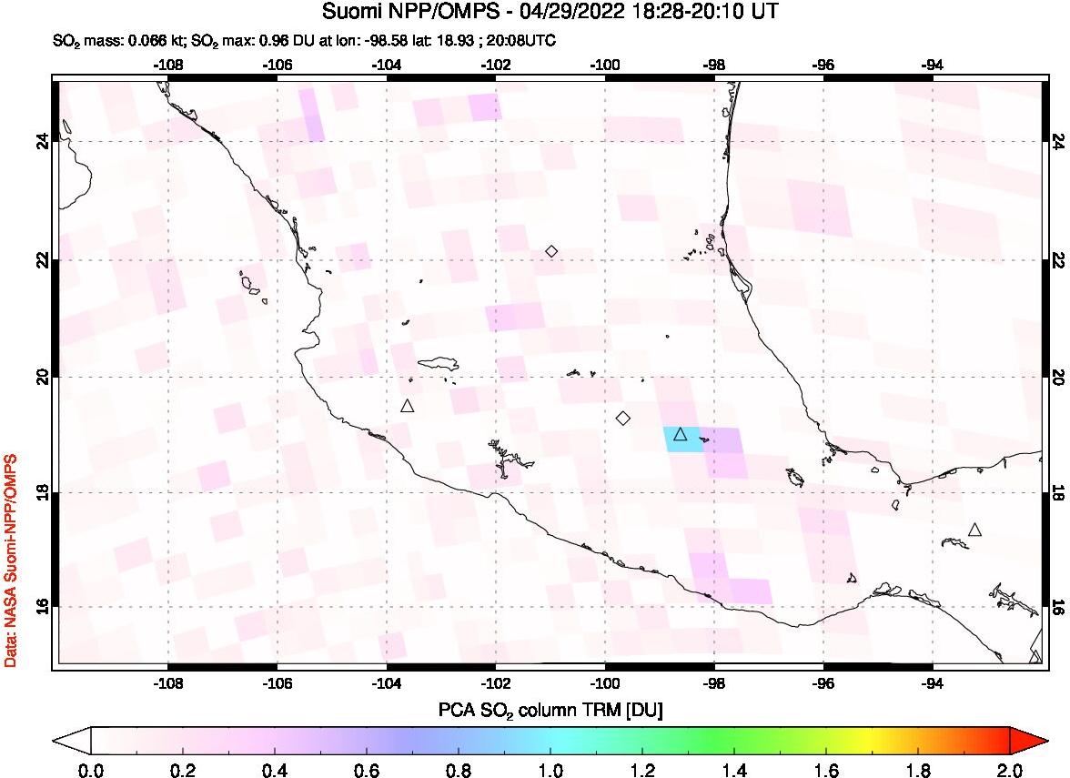 A sulfur dioxide image over Mexico on Apr 29, 2022.
