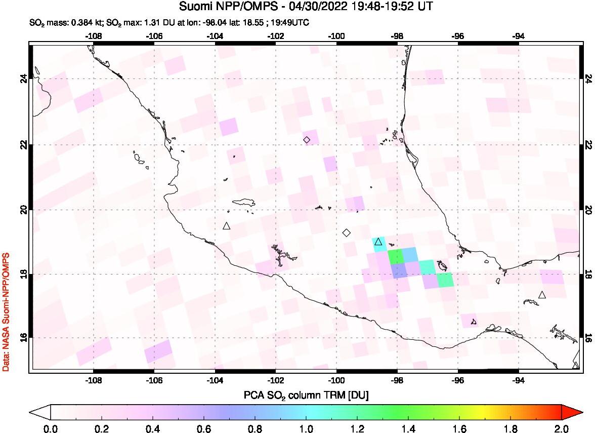 A sulfur dioxide image over Mexico on Apr 30, 2022.