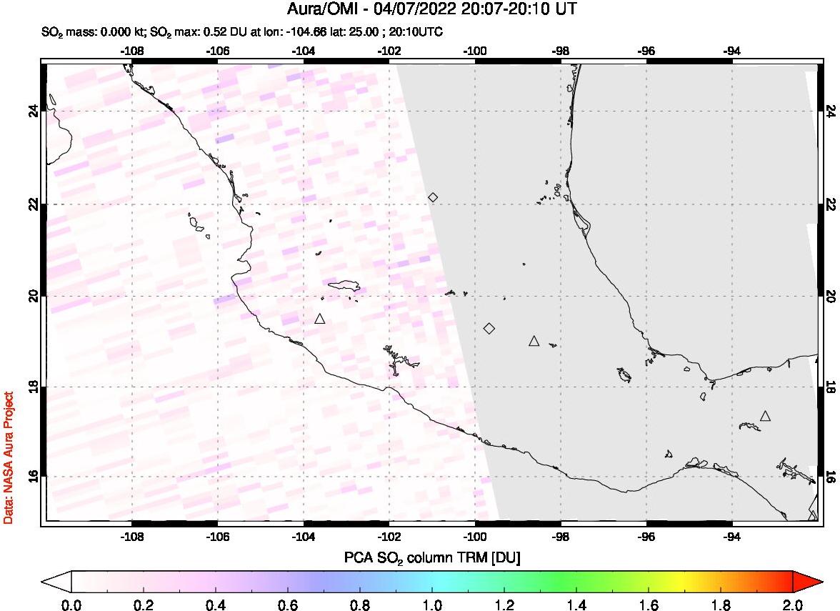 A sulfur dioxide image over Mexico on Apr 07, 2022.